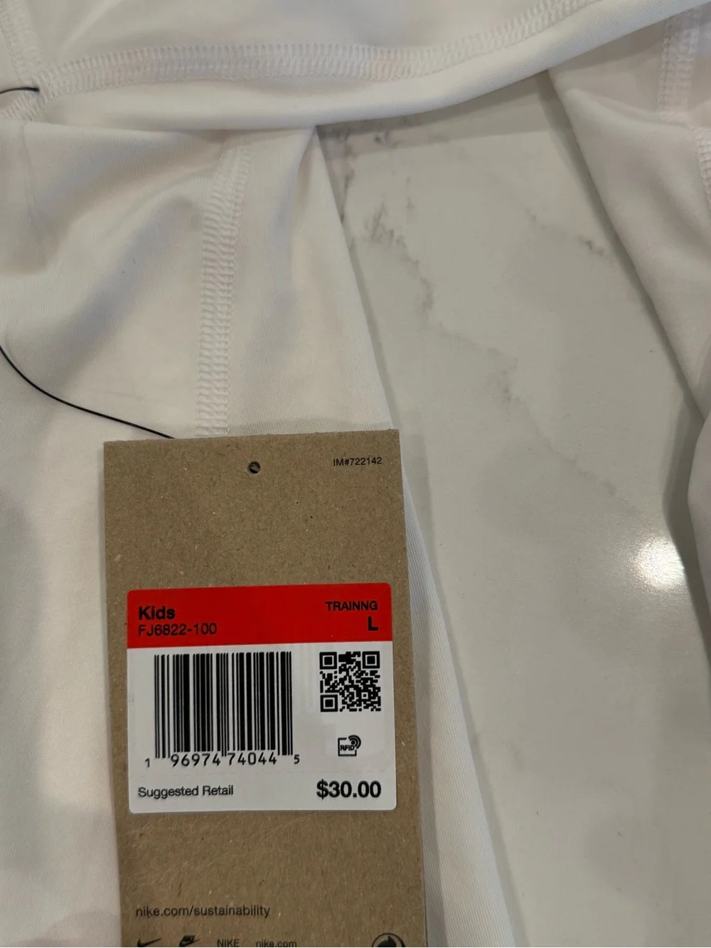 NWT Nike Kids Long-Sleeve White Dri-FIT Training Shirt